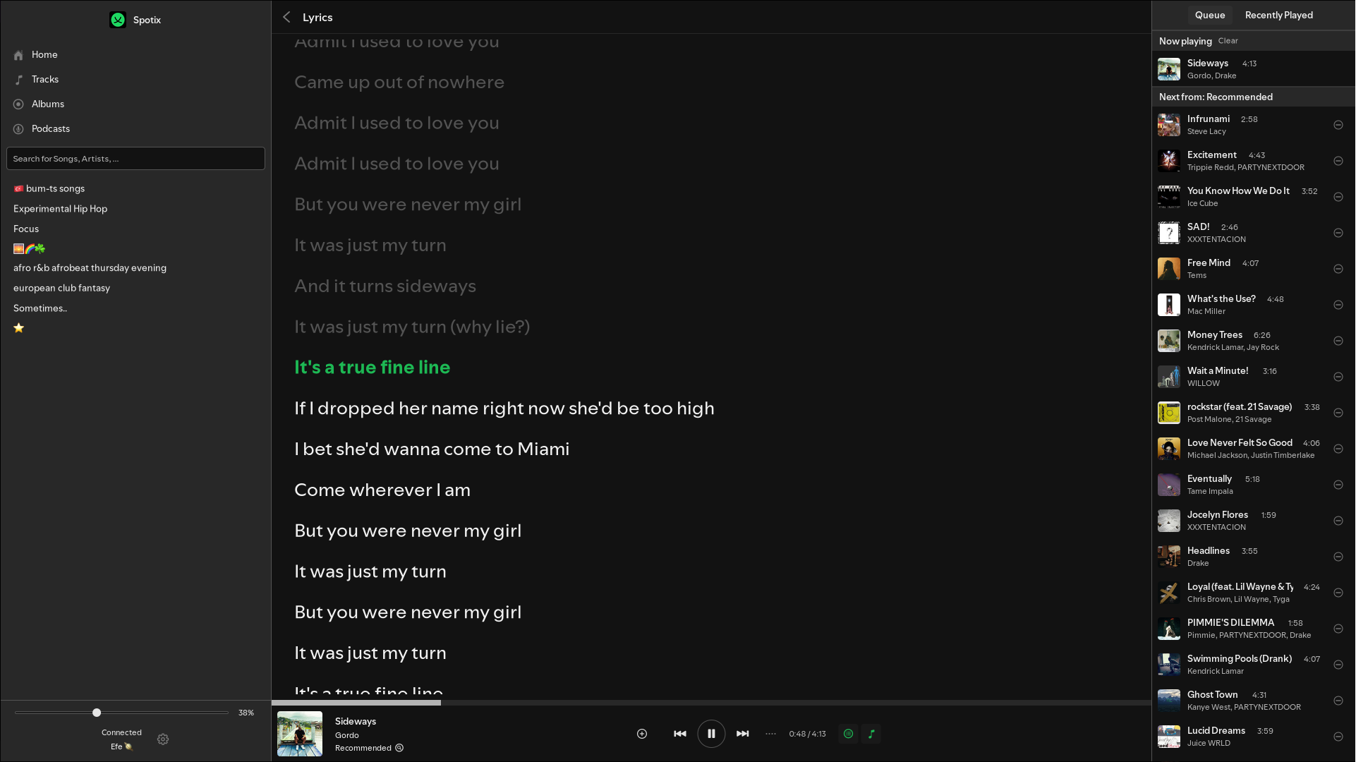 Spotix now playing view