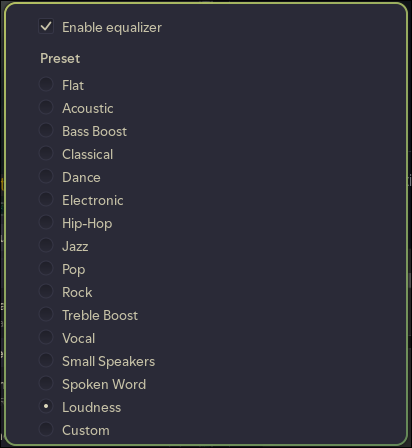 Equalizer with Spotify presets